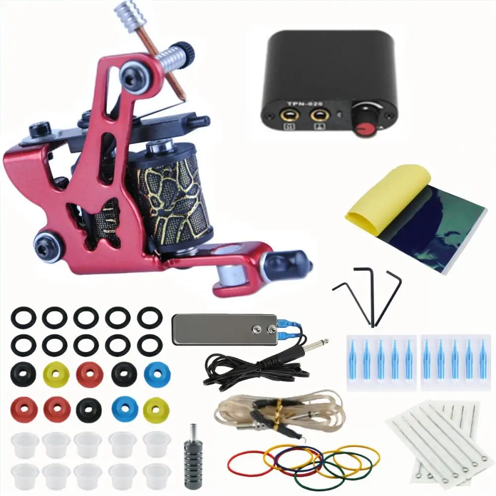 

Beginner Complete Tattoo Kit 1 Machines Gun Set Black Power Supply Grips Permanent Makeup Tools