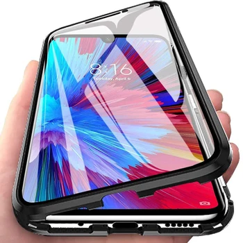 

Redmi Note7 Case,Full Body Transparent Tempered Glass with Magnetic Adsorption Metal Bumper Case Cover for Redmi Note7Pro Silver