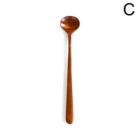 Long Spoons Wooden Korean Style 27.5cm 100% Natural Wood Long Handle Round Spoons for Soup Cooking Mixing Stirring