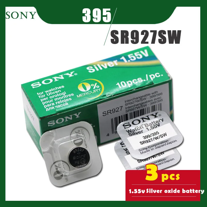 3 unids/lote Original SONY 395 SR927SW 1,55 V de la batería óxido de plata 399/395 LR927 AG7 para relojes de juguete grano de embalaje