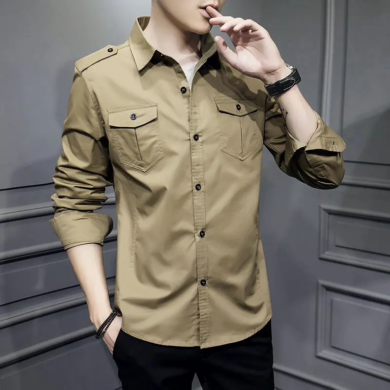 Military Men shirt Safari Style Casual Shirts Long Sleeve Cotton 2020 spring New arrive Military Men shirt Safari Style Casual Shirts Long Sleeve Cotton 2020 spring New arrive