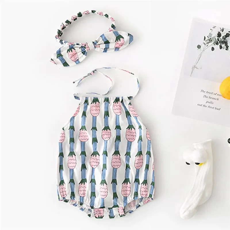 Baby girl romper 6 Летняя одежда для маленьких девочек; комбинезон для маленьких девочек с повязкой на голову; Roupa De bebe; комбинезон для новорожденных; комплект одежды для малышей с цветочным принтом - Цвет: Baby girl romper 6