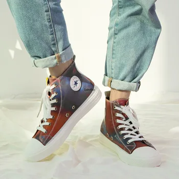 

1919 Colorful Jelly Leisure Sports High and Low Men's Shoes Chameleon Reflective Canvas Shoes New Mens Sneakers Flat