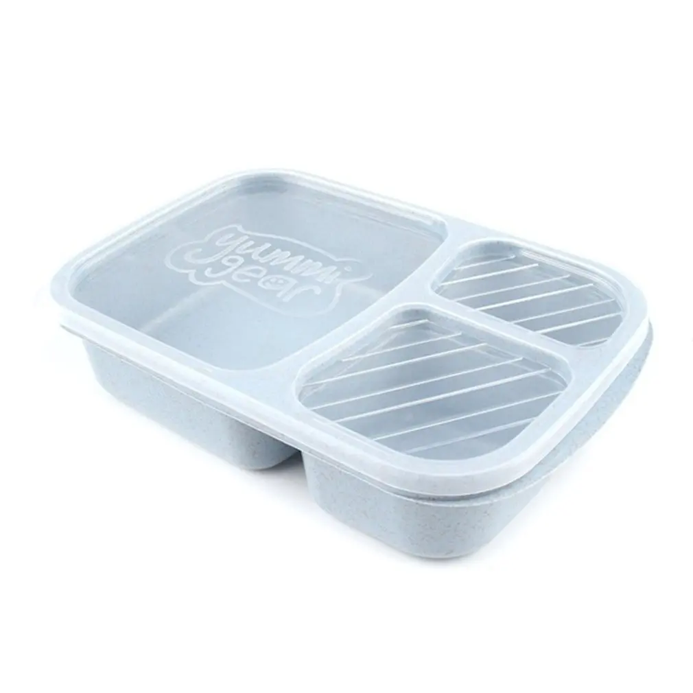 

Three Grid Wheat Straw Tableware Square Lunch Box Transparent Lunch Box Student Dining Box Sushi Crisper