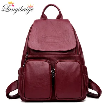 

Women Leather Backpacks Multi-pocket Female Travel Backpacks High Quality Women Shoulder Bag Fashion School Bags For Ladies 2019