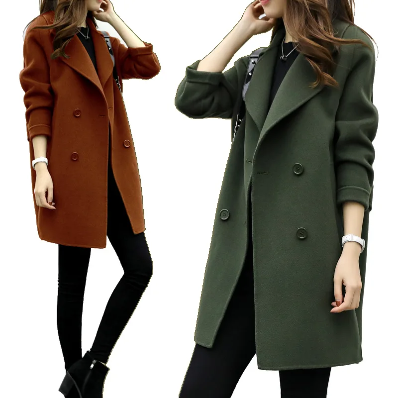 S-3XL Women Casual Autumn Winter Solid Long Sleeves Coat Ladies Wool Blends Slim Jacket Girls Elegant Daily Street Coats