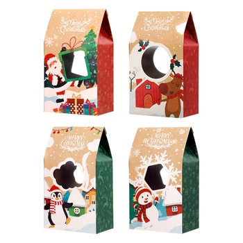 

16pcs Christmas Cookie Boxes High Quality Kraft Paper Boxes 4 Patterns Gift Boxes Candies Boxes for Christmas Party Holidays