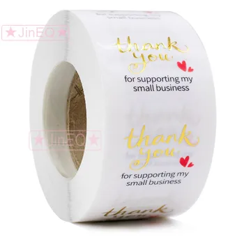 

500pcs Clear Gold Thank You Stickers for Small Business with heart for Card Box Package Envelopes Round Sealing Label Stickers