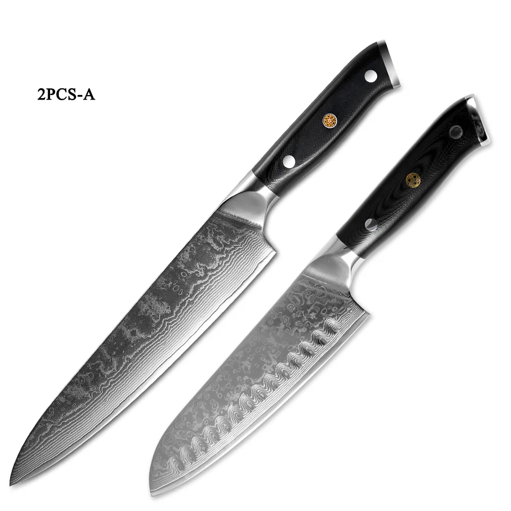 2PCS Set B XITUO Набор ножей Дамасская сталь нож шеф-повара профессиональный Япония Sankotu утилита Gyuto Кливер склеивание склеивания кухонный инструмент для приготовления пищи - Цвет: 2PCS Set B