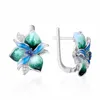 Boucles d'oreilles à Clip pour femmes, bijoux tendance, émail vert, fleur en argent, avec pierre de Zircon AAA, boucles d'oreilles de fiançailles, de mariage, style bohème délicat ► Photo 3/6