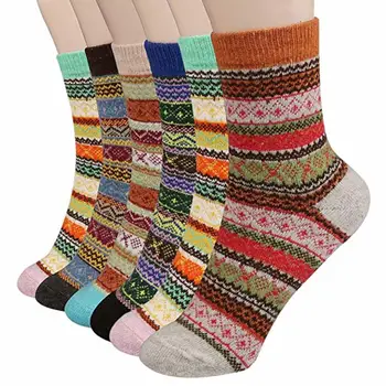 

6 Pairs/Set Stylish Women Winter Stripes Woolen Thick Warm Middle Tube Socks