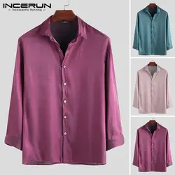 INCERUN/Мужская вечерняя рубашка с длинными рукавами и отворотом, деловая Повседневная Однотонная рубашка на пуговицах, для мужчин, s, Блузка