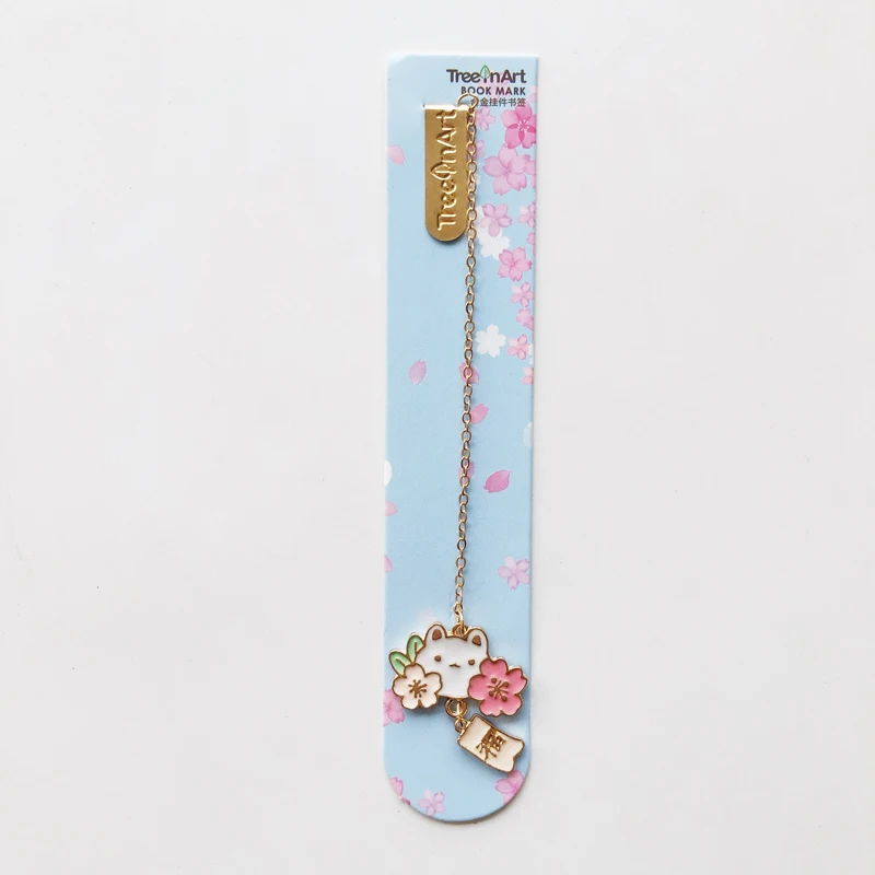 1X Romantic Sakura Rabbit Alloy Chain Pendant Bookmark Marker of Page School Office Supply