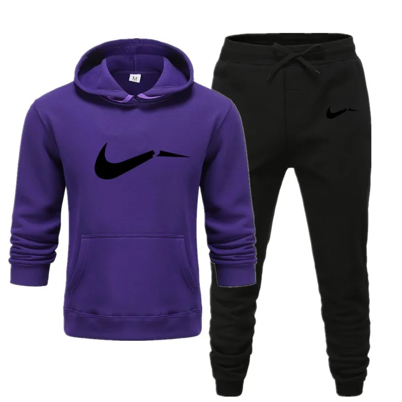 Мужской спортивный костюм, спортивный костюм для бега, толстовка с капюшоном, пальто, куртка, брюки, тренировочные брюки, спортивный Спортивный костюм - Цвет: Violet  black