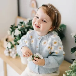 Cardigan brodé à manches longues pour bébé, veste petite marguerite, pull à la mode, nouvelle collection automne 2021 