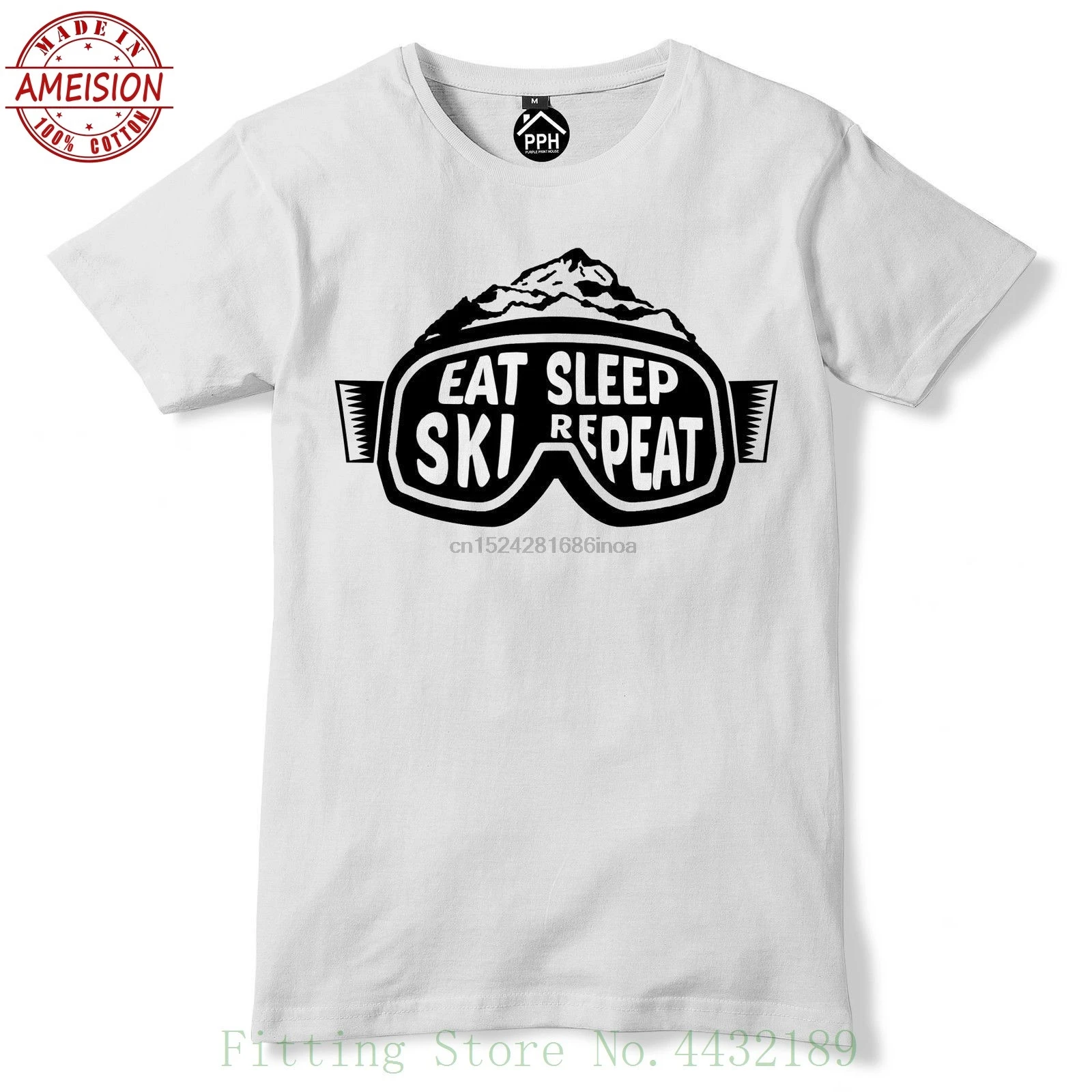 Skier очки &quot Eat Sleep лыжника Повторите сноуборд футболка праздник лыжные 197 Homme