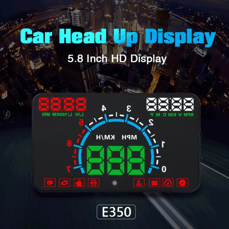 

E350 5.8" Screen HUD Car Head Up Display Engine Fault Fuel Alarm Speedometer