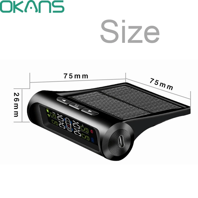

Solar TPMS Tire Pressure Alarm Monitor System Wireless 4 Internal / External Sensor Car Temperature Solar Power