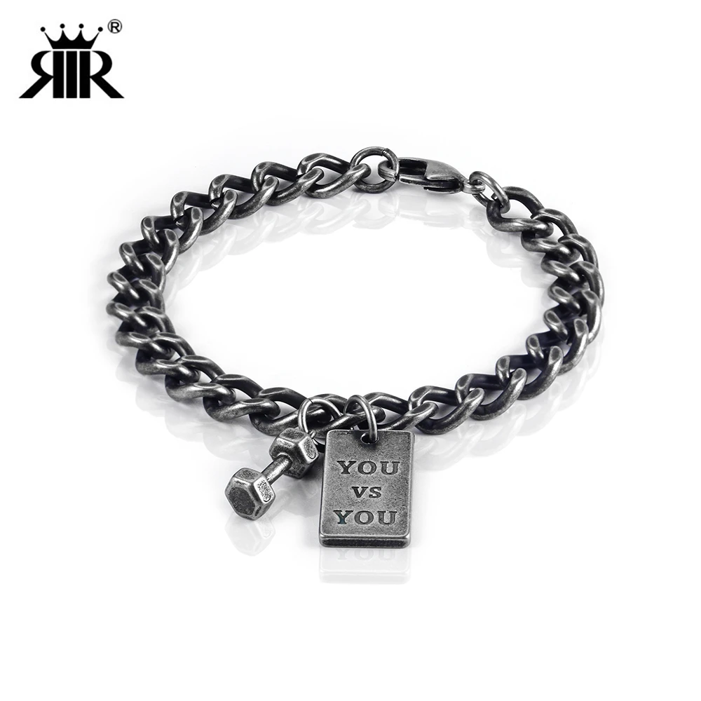 

RIR Retro Small Fitness Dumbbell Rectangular Brand Bracelet Exercise Weight Loss Dumbbell Barbell Sports Gym Coach Jewelry