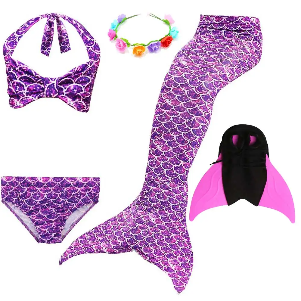 Girls Walkable And Swimmable Mermaid Tail Swimsuit Cosplay Costume Kids Children Bikini And Sparkle Mermaid Swimtail - Цвет: 5pcs Set 6