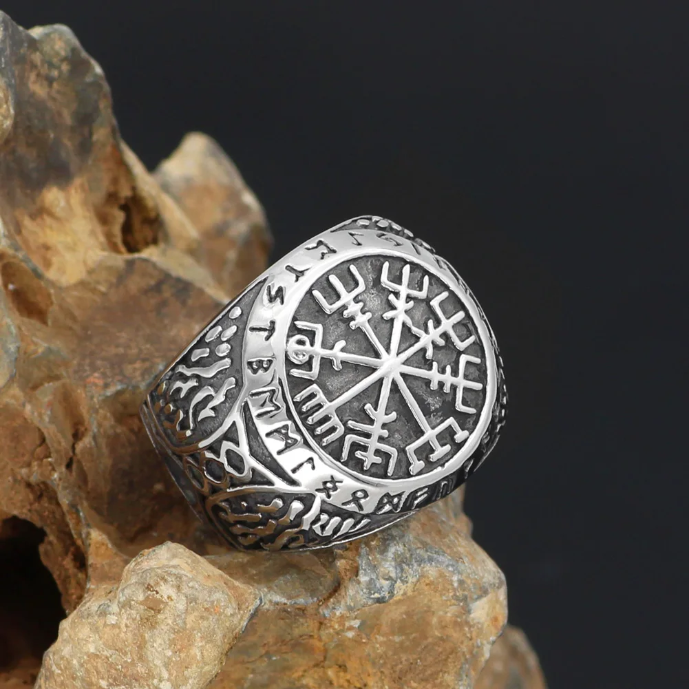 Скандинавский Викинг mjolnir valknut vegvisir Рунический амулет кольцо из нержавеющей стали с Valknut Rune подарочная сумка