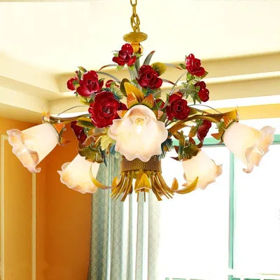 

European style living room flowers chandeliers art iron flowers lights Korean bedroom Chandelier Postage free