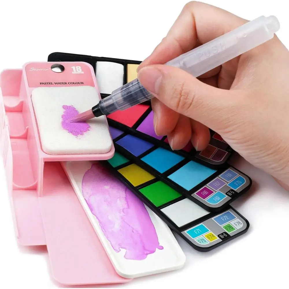 18/25/33/42 Solid Watercolor Paint Kit, Superior Paints Drawing Palette with Brush Pen Professional Artist Art Supplies A6151