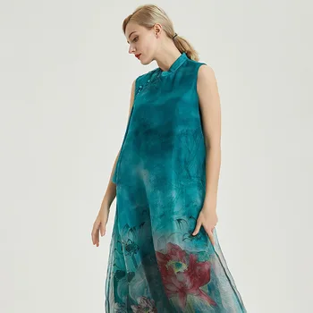 

silk dresses women natural 2020 spring summer green lutos floral office casual sexy beach party dress plus size high quality