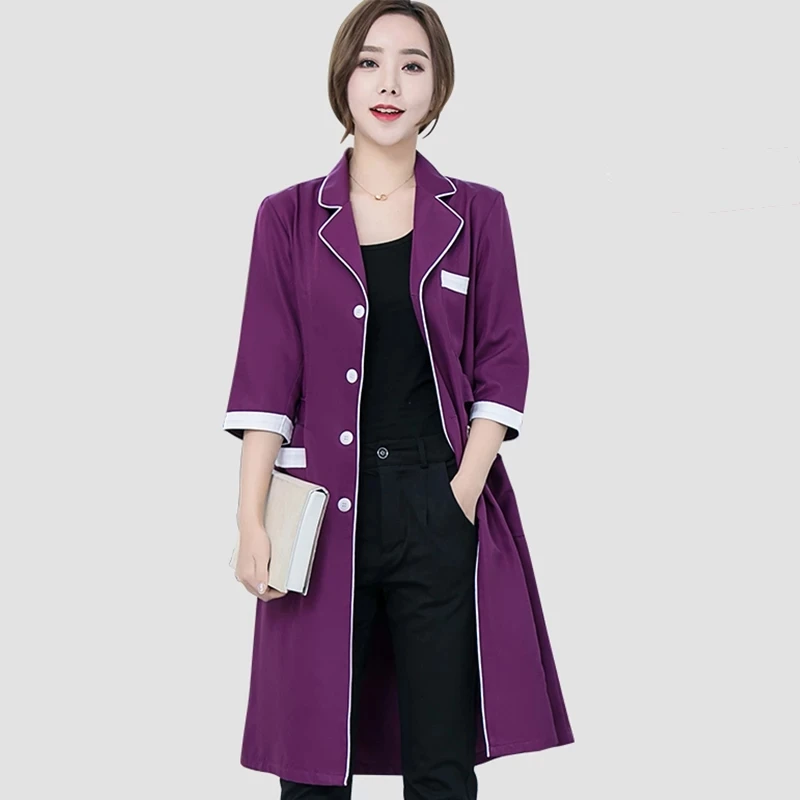 Beauty Salon Work Wear High quality Spa Uniforms Tattooist Work clothing Lab Coat Summer Purple Long Sleeve Scrubs Uniform New