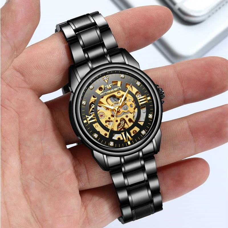 

FNGEEN Black Men Self-wind Automatic Watch Mens Business Wrist Watches