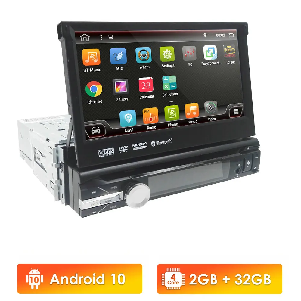 Android10 1din выдвижной автомобильный радиоприемник mp3-плеер 7-дюймовый HD