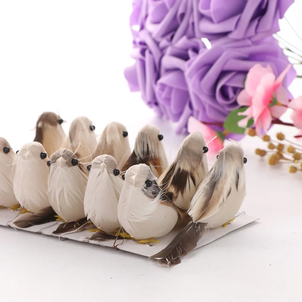 12 Pcs Artificial Feather Bird Decor Craft Wedding Doves Ornament Bird Adornment 3D Foam Fake Dove Christmas Tree Decoration