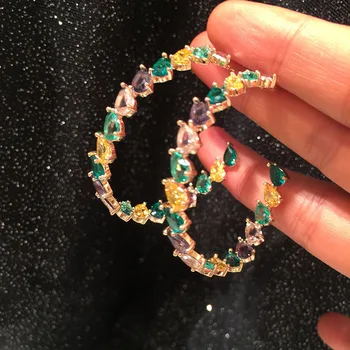 

MECHOEN Fashion Colorful Round Geometry Pendant Earrings Women's Cubic Zircon Crystal CZ DUBAI Fashion Dress Accessories 2019