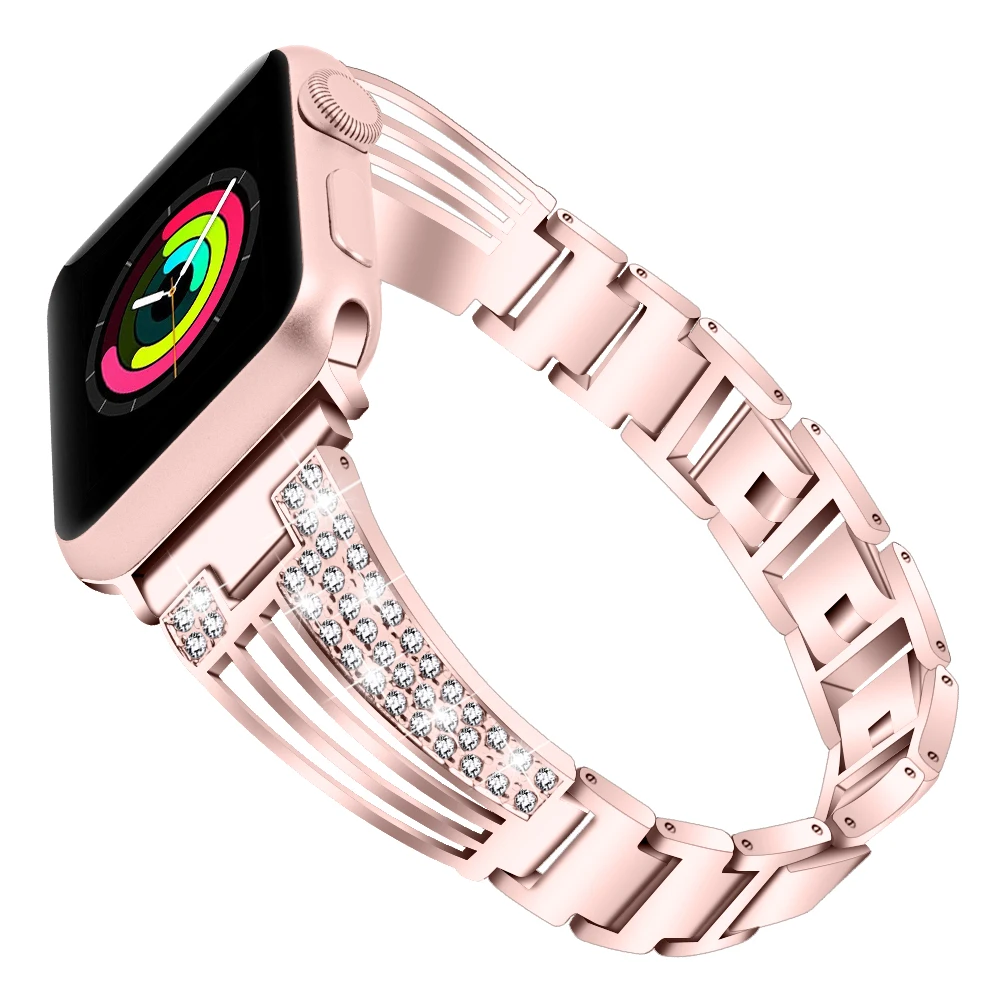 Женские часы со стразами для apple watch 44 мм 42 мм 40 мм 38 мм iwatch ремешок серии 5 4 3 2 1 браслет из нержавеющей стали для iphone