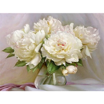 

Home decor spring pure white flowers vase diy oil painting by numbers diy canvas painting unique gifts for adults and children