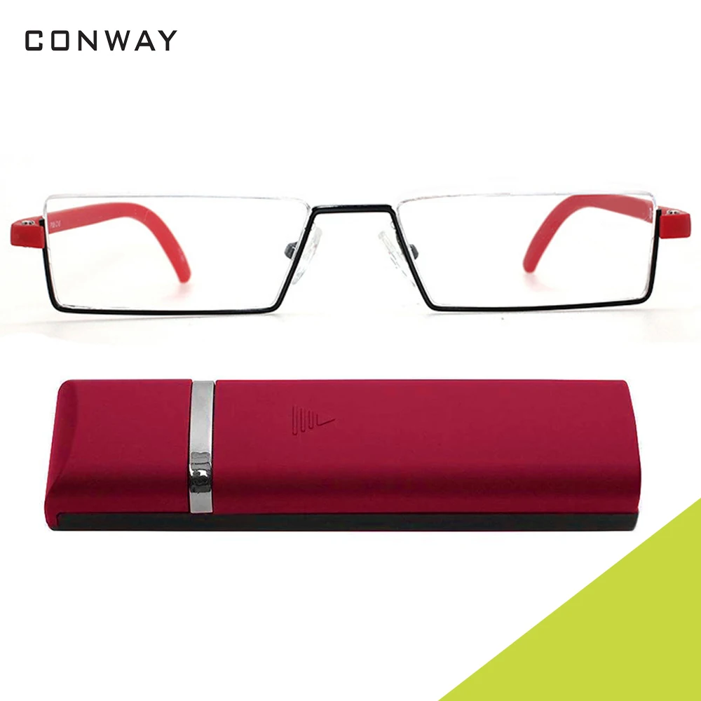 Red Conway, полуоправа, очки для чтения, портативный чехол, полуоправы, для мужчин и женщин, легкие, TR90, очки для чтения, прямоугольные - Цвет оправы: Red