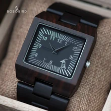 

Relógio masculino Wooden Bamboo Mens Wrist Watch BOBO BIRD Luxury Square Quartz Analog Clock Custom Logo Dropshippping