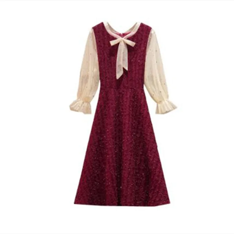 Grote Size Vrouwen 2020 Nieuwe Aankomst Herfst Decoratie Was Dunne Fashion Lange Mouwen Mesh Stiksels Midi Jurk Grote Size Vrouwen 2020 Nieuwe Aankomst Herfst Decoratie Was Dunne Fashion Lange Mouwen Mesh Stiksels Midi Jurk