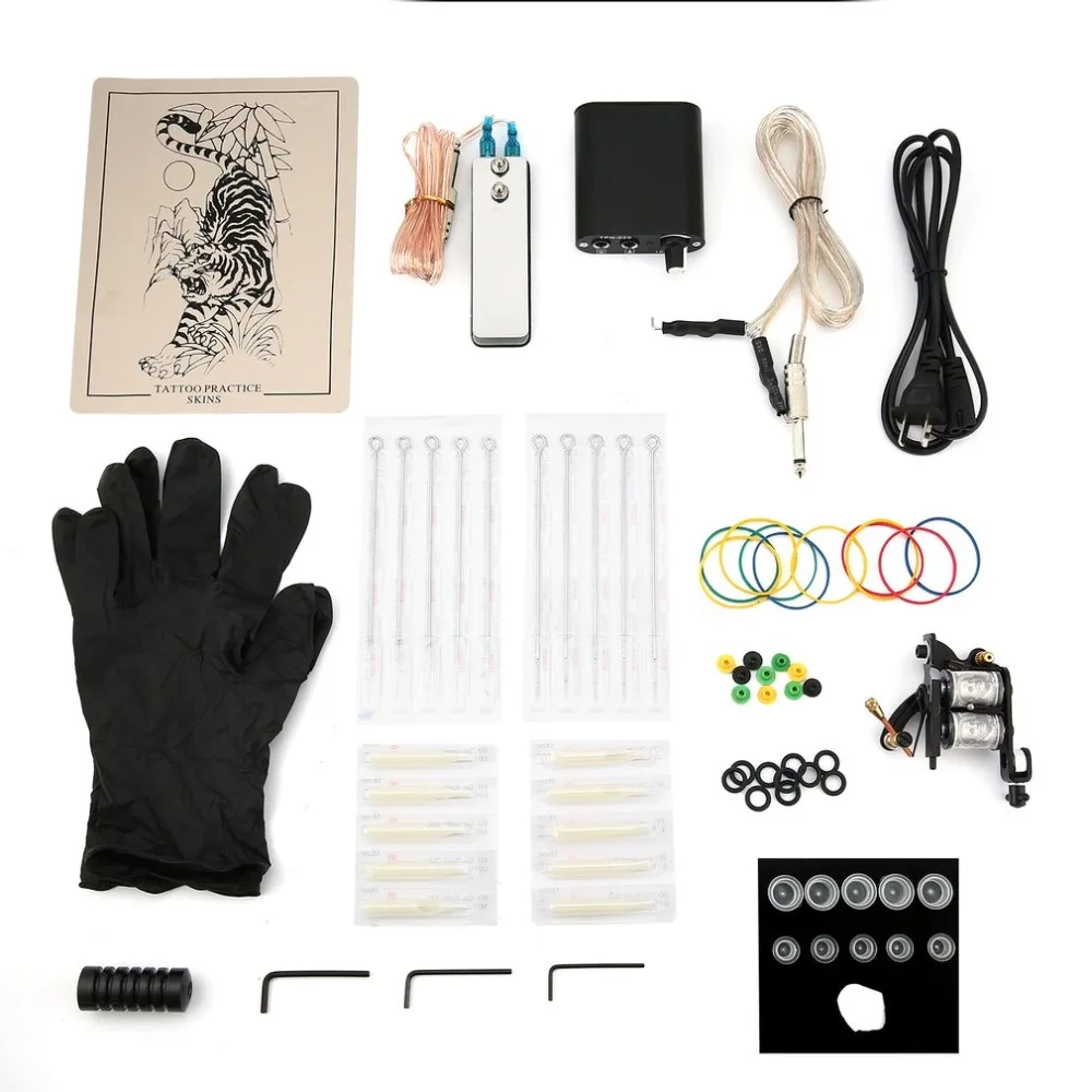 

Tattoo Complete Beginner Tattoo Kit 1 Pro Machine Guns Inks Power Supply Needle Grips Tips Tatto Accessories Set 2018 Hot SELL