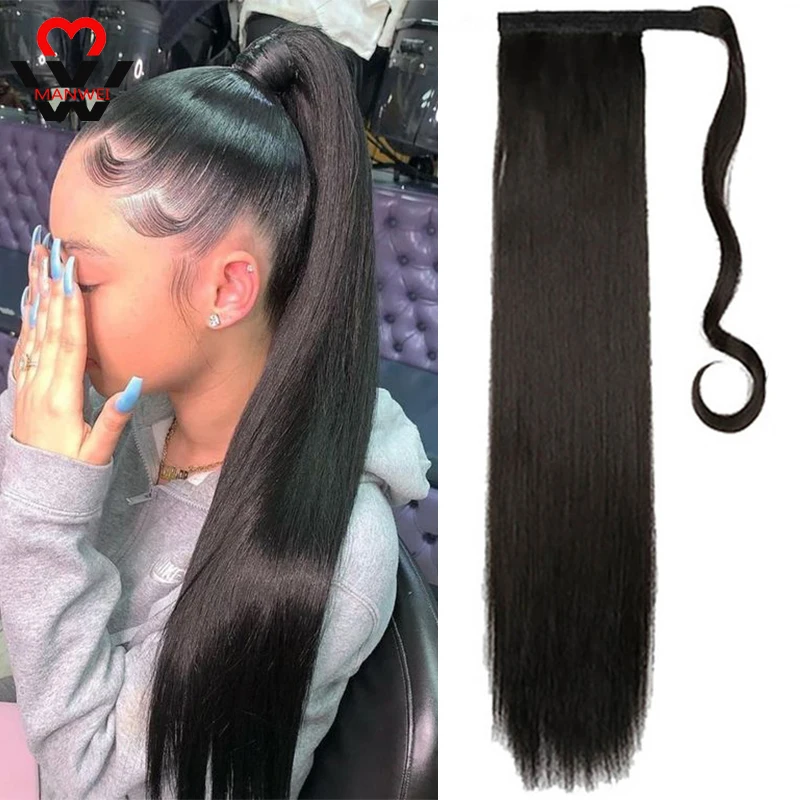 

MANWEIWomen длинные прямые заколки для волос хвост накладные волосы конский хвост шиньон с заколками синтетические волосы конский хвост наращивание волос