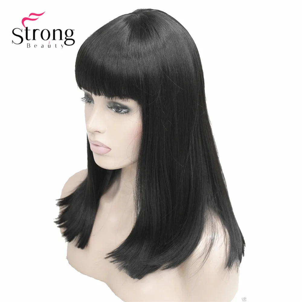 StrongBeauty Women's Synthetic Wigs Hair Black/Blonde Long Straight Neat Bang Style Natura Wig Hair