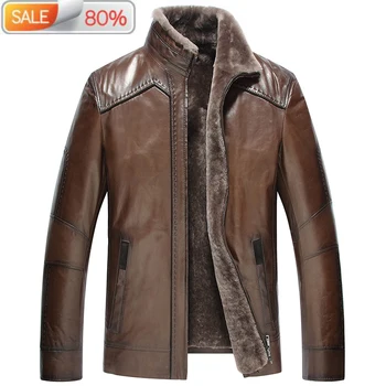 

Sheepskin Winter Genuine Leather Jacket Natural Wool Liner shearling Men's Fur Coat Blouson Cuir Homme 2165 B2147A