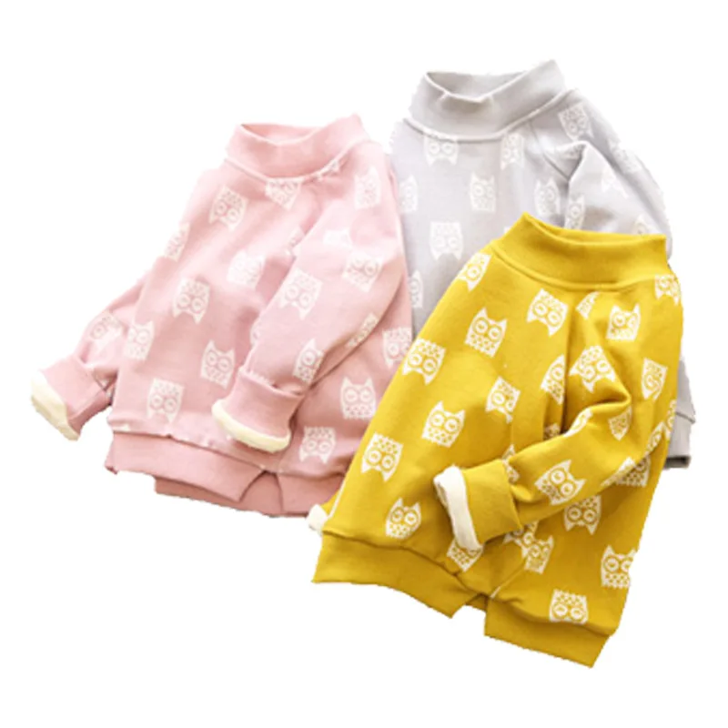 

Girls plus velvet sweater 2019 spring loaded new boys owl side slits bottoming shirt children's shirt