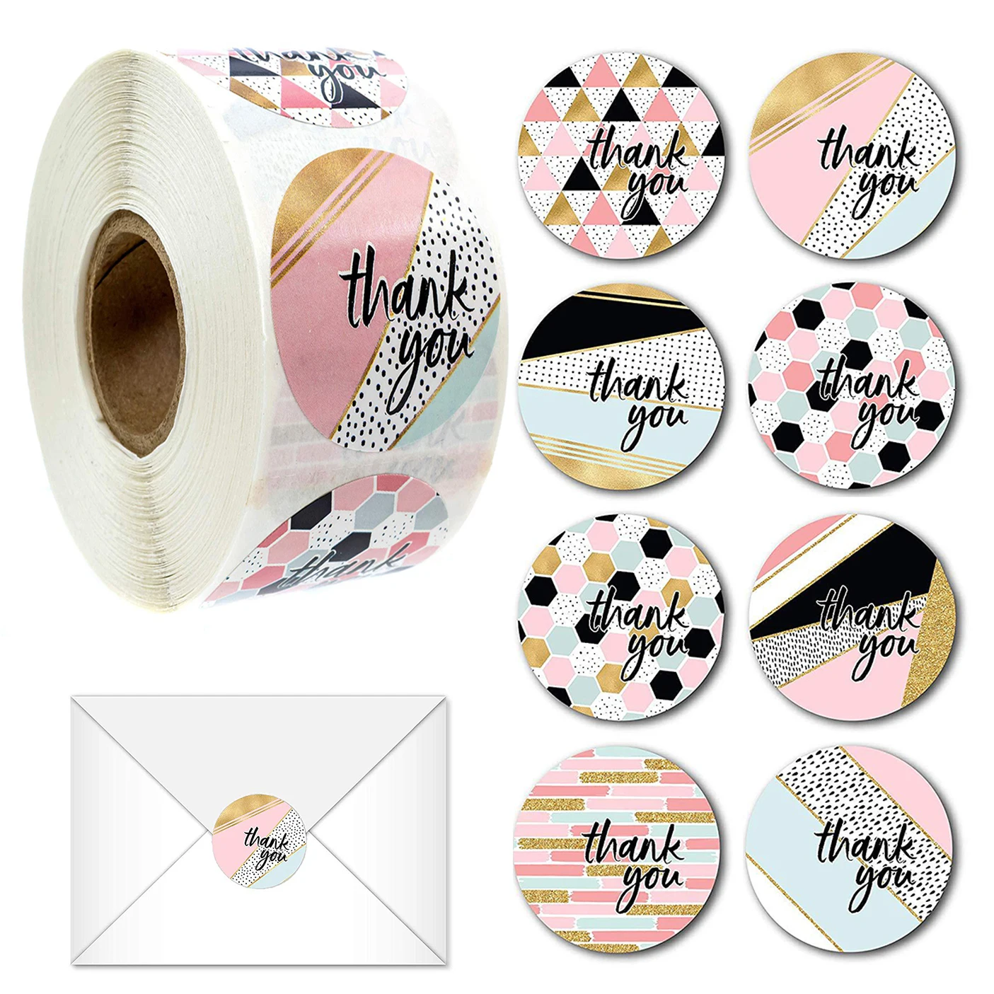 

500pcs Creative Striped Thank You Stickers Round Stickers for Gift Bag Labels DIY Decoration Diary Scrapbooking