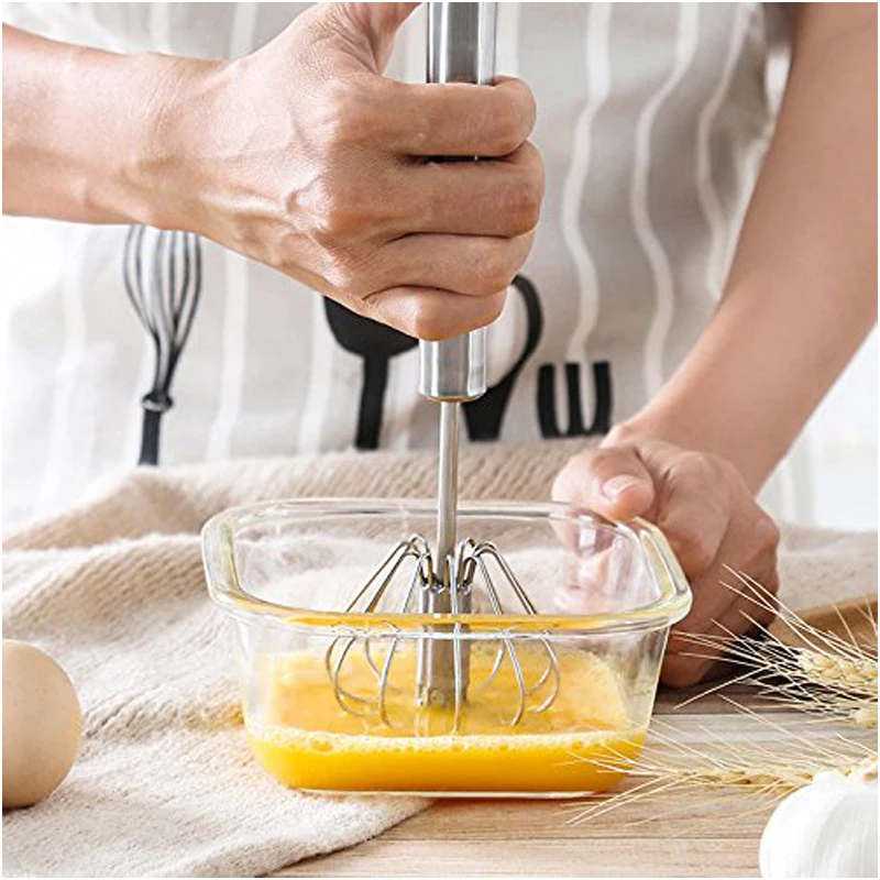 Semiautomatic Mixer Egg Beater Manual Self Turning Stainless Steel