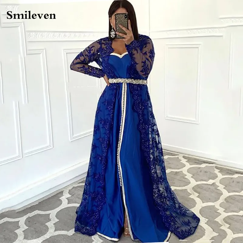 

Smileven/Вечерние платья Caftan из 2 предметов; Кружевные трапециевидные вечерние платья в арабском Дубае; Longo; Мусульманское платье для выпускного вечера; Большие размеры