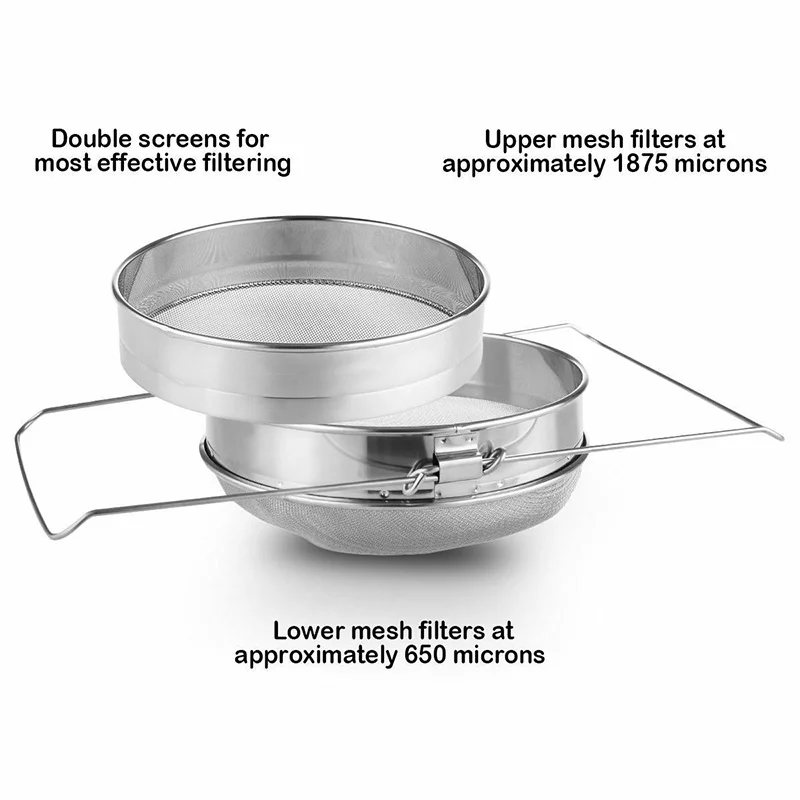 

Honey Strainer Double Sieve Stainless Steel Apiary Beekeeping Honey Filter Tools Hogard