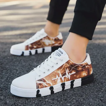 

White Men's Vulcanize Shoes Men Canvas Shoes Men Shoes 2020 Spring New Printed Canvas Shoes Lace-up Casual Shoes Male Sneakers