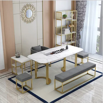 

Nordic Marble tea table simple modern small apartment combination tea table and chair Firm office rectangular coffee table set