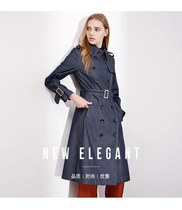 Fashion temperament British denim windbreaker female long autumn new arrival lapel adjustable waist trench female 3F19693
